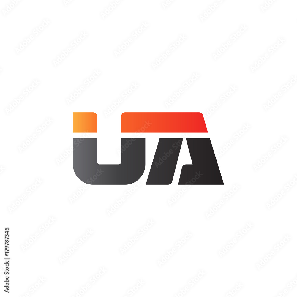 Initial letter UA, straight linked line bold logo, gradient fire red black colors Initial letter UA, straight linked line bold logo, gradient fire red black colors