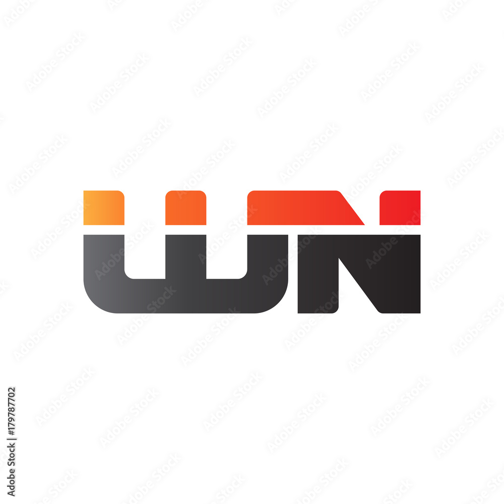 Initial letter WN, straight linked line bold logo, gradient fire red black colors Initial letter WN, straight linked line bold logo, gradient fire red black colors