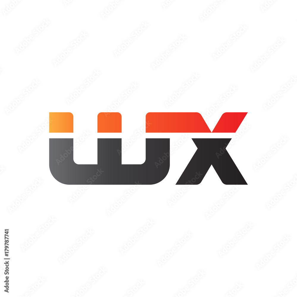 Initial letter WX, straight linked line bold logo, gradient fire red black colors Initial letter WX, straight linked line bold logo, gradient fire red black colors