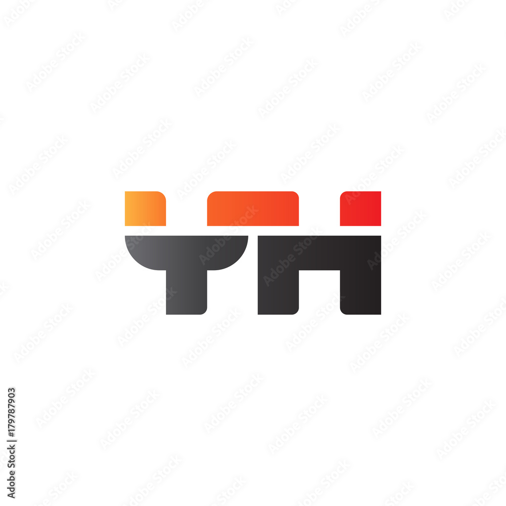 Initial letter YH, straight linked line bold logo, gradient fire red black colors