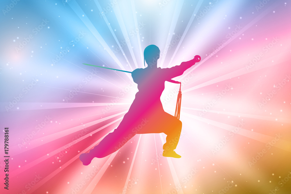 Female Kung Fu Master Silhouettes, Colorful, Rainbow Female Kung Fu Master Silhouettes, Colorful, Rainbow