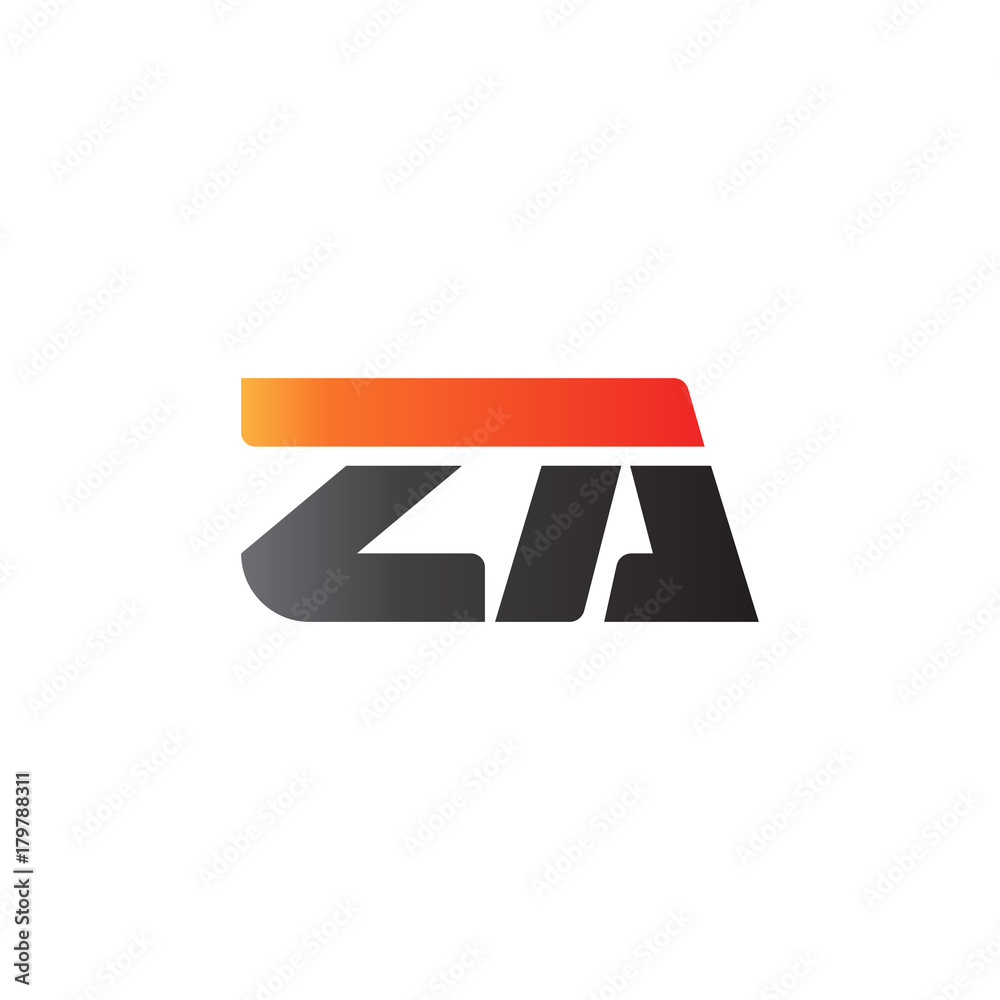 Initial letter ZA, straight linked line bold logo, gradient fire red black colors