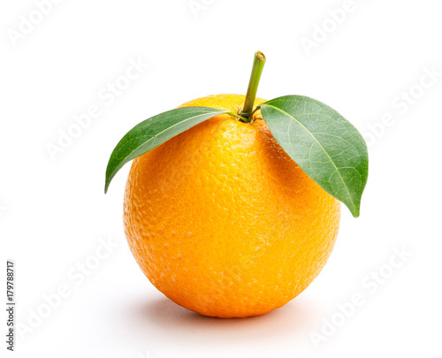 Orange freshly on a white background, Orange With Leaves