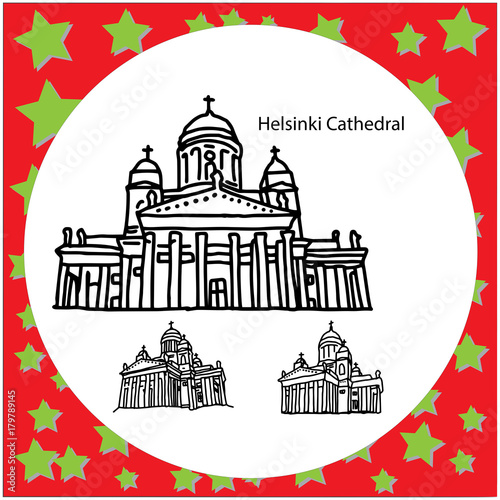 helsinki cathedral hand drawn doodle sketch with black lines vector illustration isolated on white background