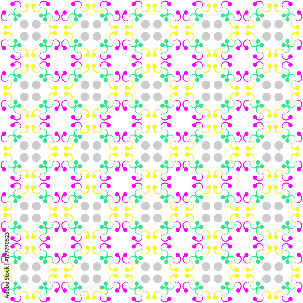 Abstract seamless colorful background pattern, with wavy lines and circles.