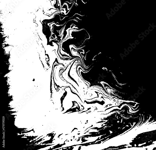Fototapeta Naklejka Na Ścianę i Meble -  Black and white liquid texture. Watercolor hand drawn marbling illustration. Abstract vector background. Monochrome marble pattern.