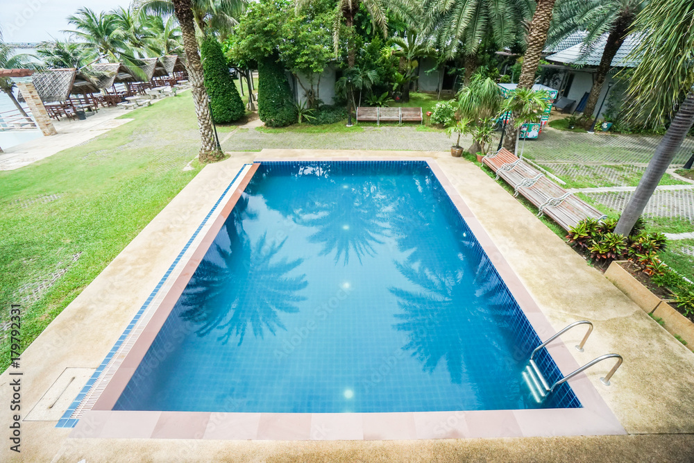 swimming pool in a seaside tropical resort for relaxing