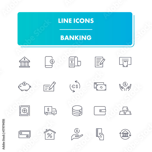 Line icons set. Banking