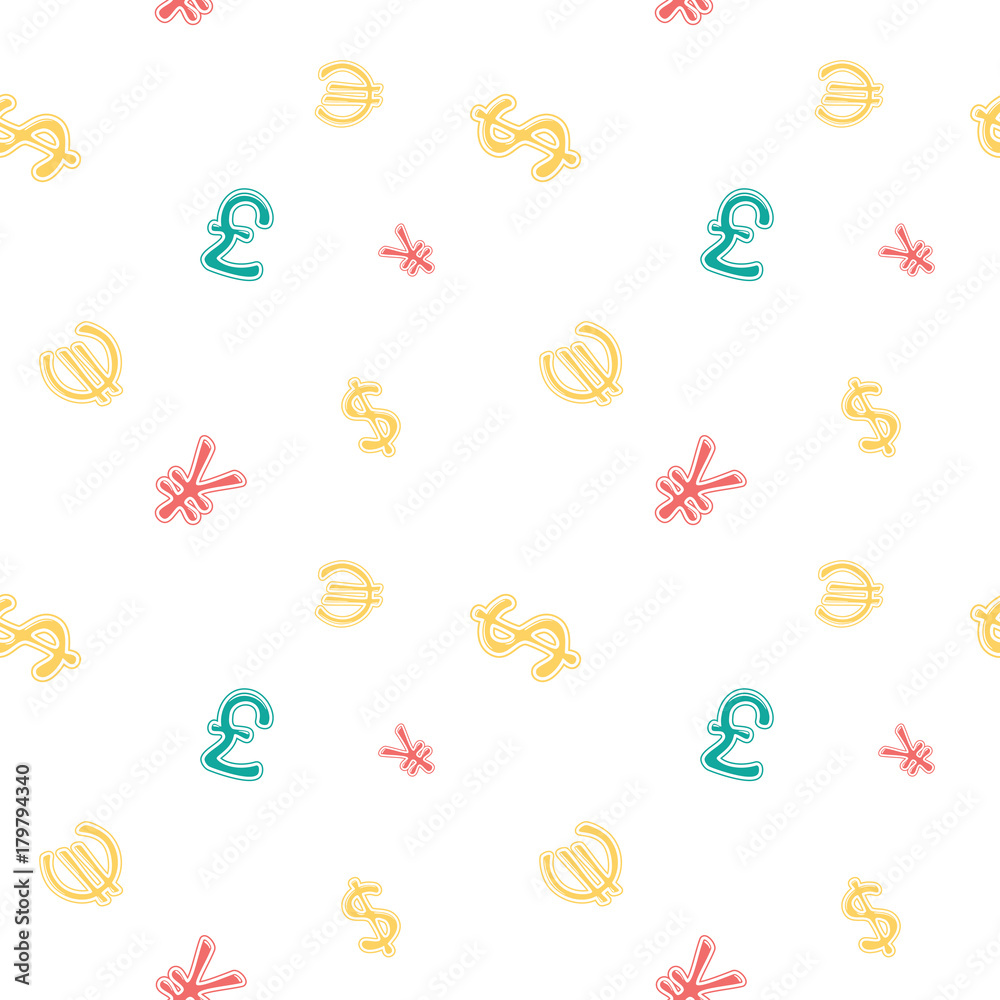 World Currency Money Sign Colored Seamless Pattern