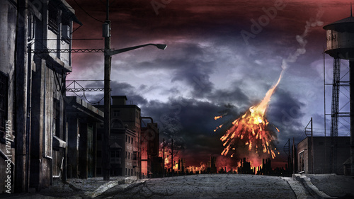 Fotografie Meteor exploding over the city