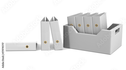 3d wooden box with files isolated on white.