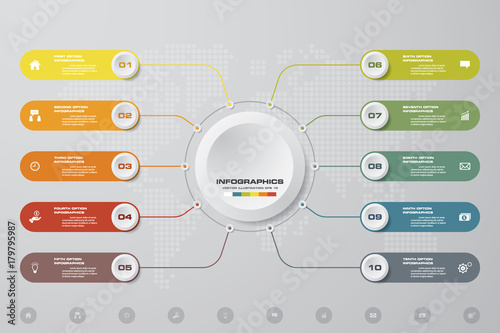 Modern 10 options presentation business infographics template. EPS 10.