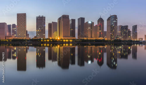 urban skyline and modern buildings at night, cityscape of China. photo