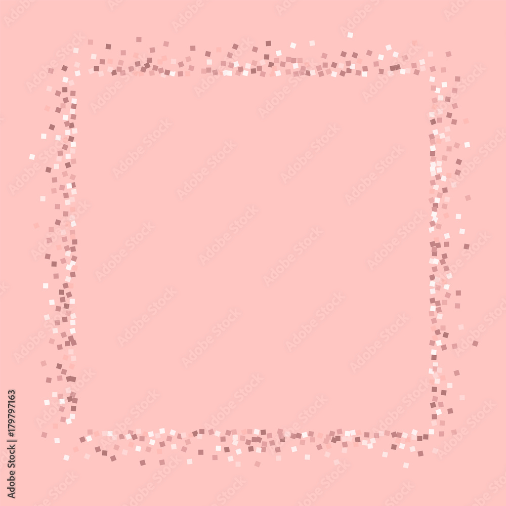 Pink gold glitter. Square abstract shape with pink gold glitter on pink background. Enchanting Vector illustration.