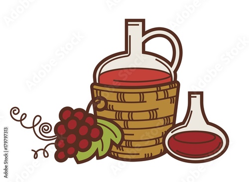 Wine glass bottle pitcher grape vine harvest vector winemaking icon