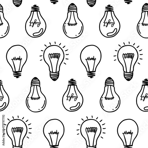 Lamp light bulb hand drawn seamless pattern design