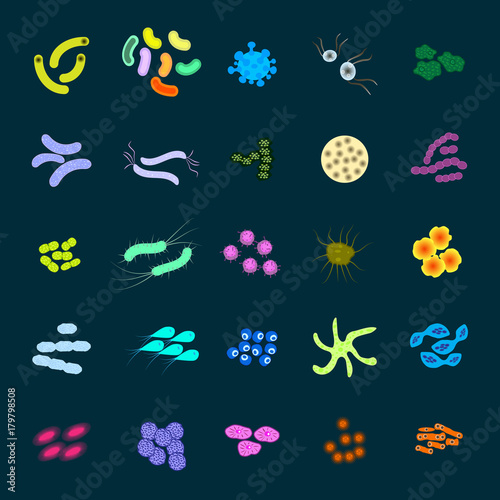 Bacteria and virus icon set