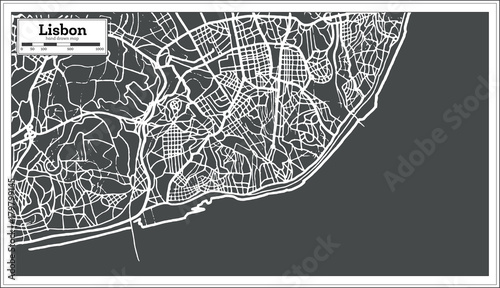 Canvas Print Lisbon Portugal Map in Retro Style.