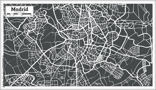 Madrid Spain Map in Retro Style.