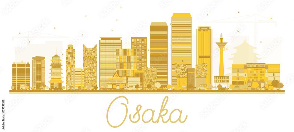Osaka Japan City skyline golden silhouette.