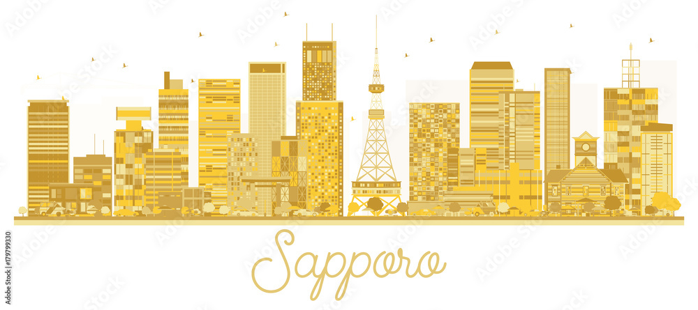 Sapporo Japan City skyline golden silhouette.