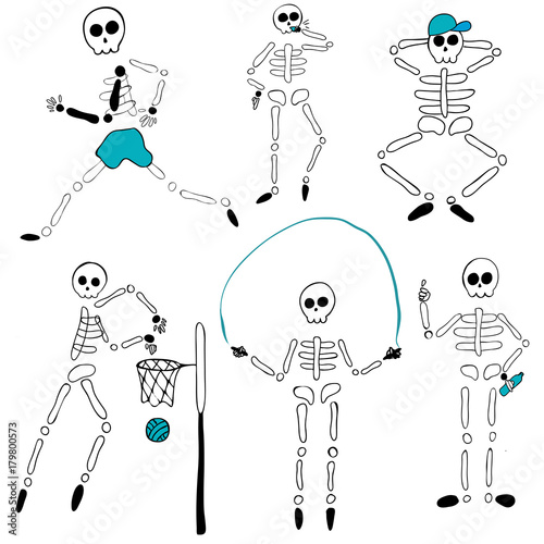 funny spooky skeletones doing fitness