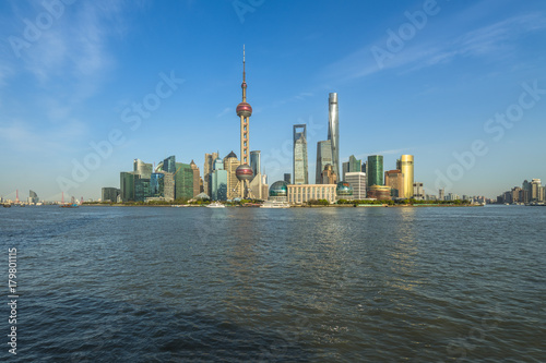 panoramic view of shanghai skyline with huangpu river