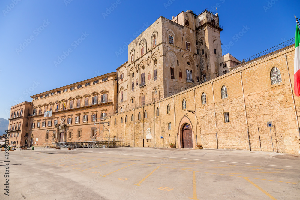 Palermo, Sicily, Italy. South-East facade of the Norman Palace facing the Piazza Victoria