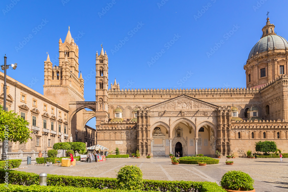 Palermo, Sicily, Italy. The Archbishop's Palace (left) and Cathedral