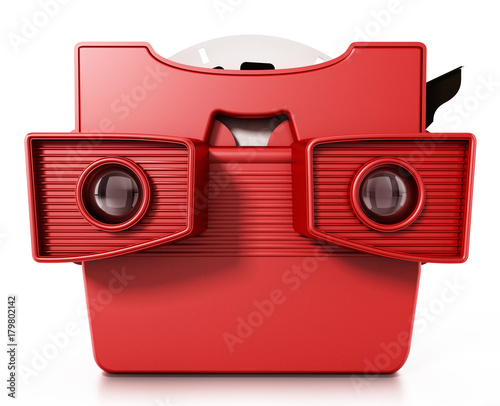 Foto Red vintage 3D slide viewer isolated on white background