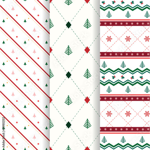 Set of illustration Christmas tree seamless patterns