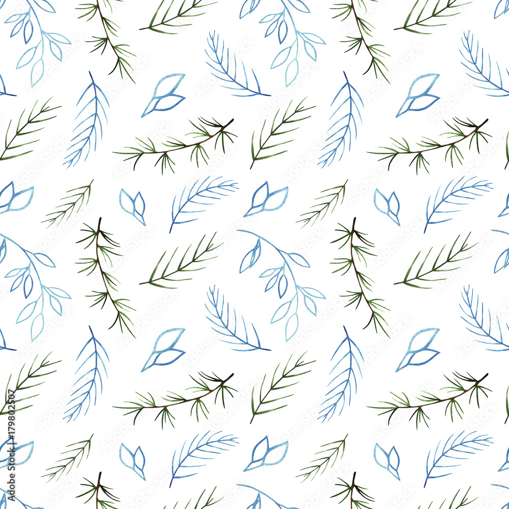 Watercolor winter seamless pattern. Pattern with winter branches. Perfect for you postcard design,invitations,projects,wedding card,poster, packaging.