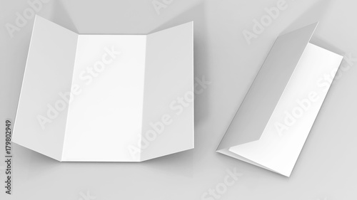 Blank white fold brochure for mock up template design. 3d render illustration. photo