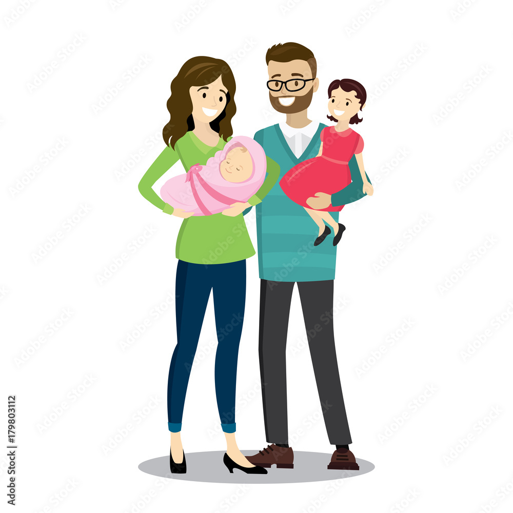 Obraz premium Happy caucasian family with newborn baby