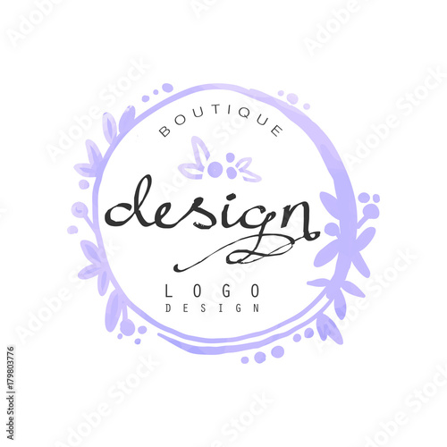 Fashion logo design, badge for clothes boutique, beauty salon or cosmetician watercolor vector Illustration