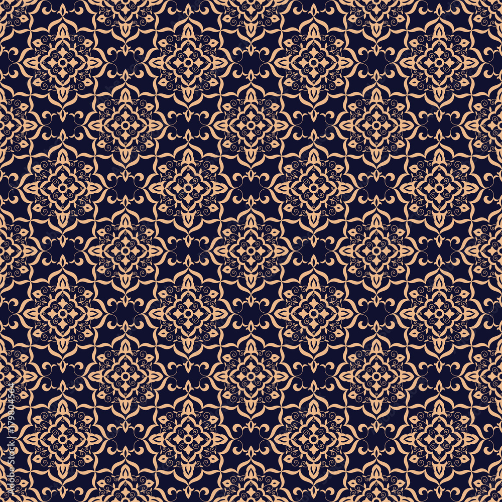 Baroque floral pattern vector seamless. Indian mandala background texture.  Vintage flower ornament design for wallpaper, fabric swatch, backdrop,  carpet, package, furniture textile. Stock Vector | Adobe Stock