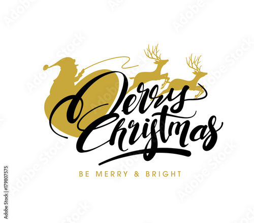Christmas Greeting Card. Merry Christmas lettering, vector illustration