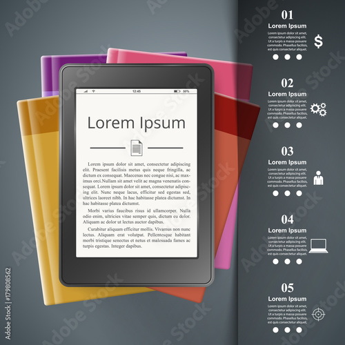 Ebook reader, Book reader, book icon. Business infographic Vector eps 10