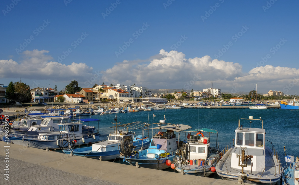 Marina, Zygi, view of harbour and village.