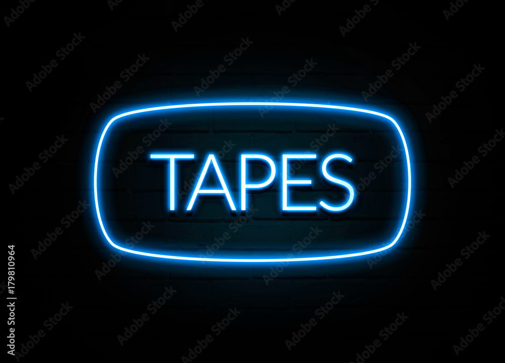 Tapes - colorful Neon Sign on brickwall Tapes - colorful Neon Sign on brickwall