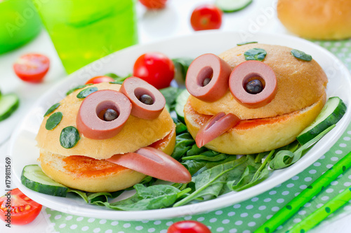 Funny sandwiches for children, animal shaped sandwich like a frog photo