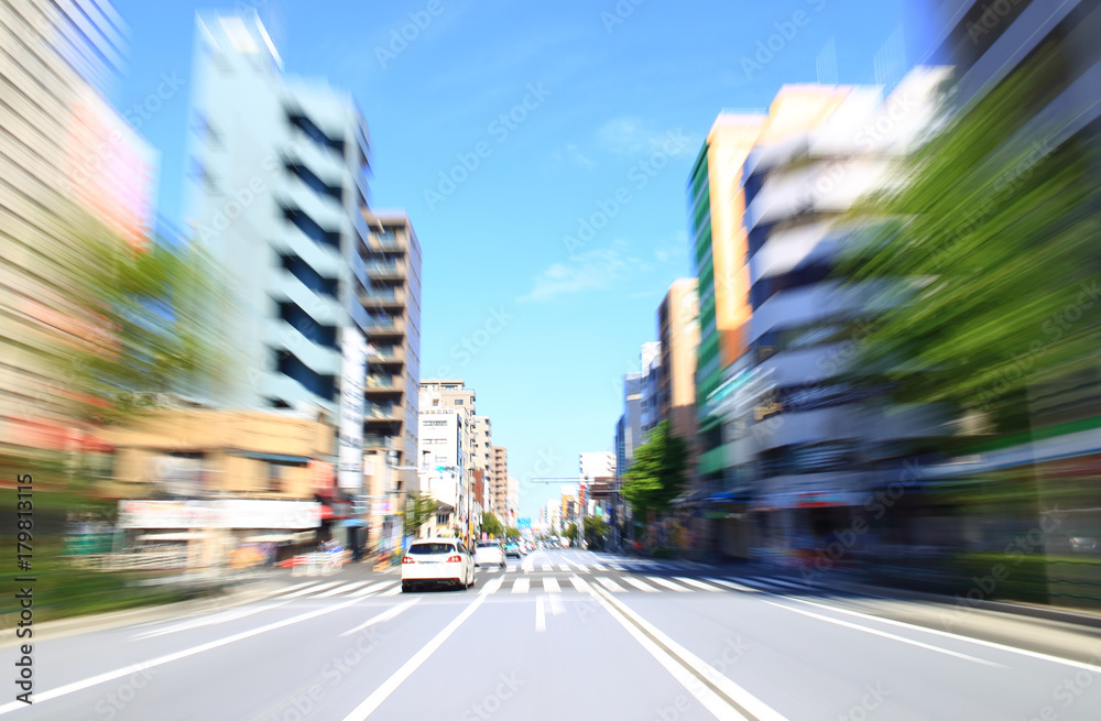 Fototapeta premium Car driving fast in Tokyo