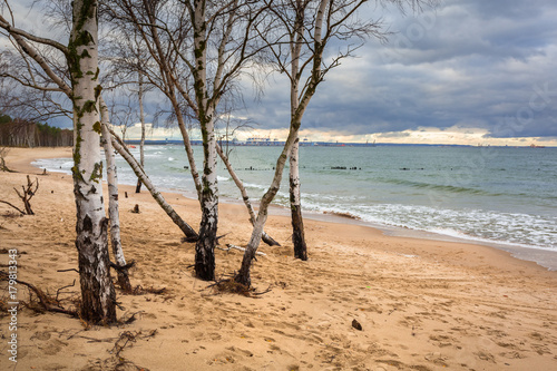 Baltic Sea beach in stormy weather  Poland