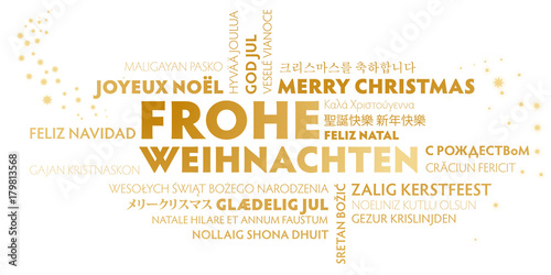 Weihnachtskarte Frohe Weihnachten multilungual Weißgold