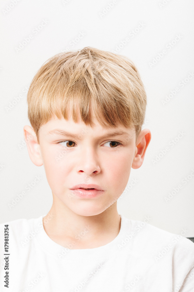 Caucasian European school boy closeup portrait Caucasian European school boy closeup portrait