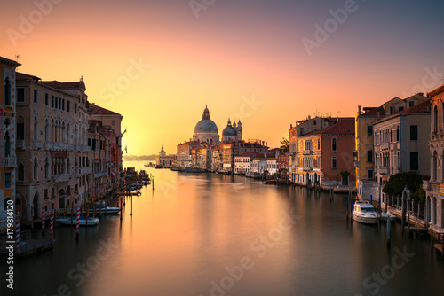 Venice grand canal  Santa Maria della Salute church landmark at sunrise. Italy
