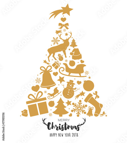 Christmas tree with golden decorations