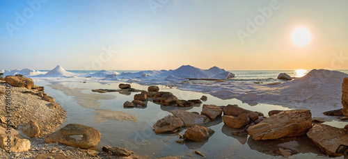 On the shore of the Caspian Sea. The Caspian Sea is the largest enclosed inland water body on Earth by area.