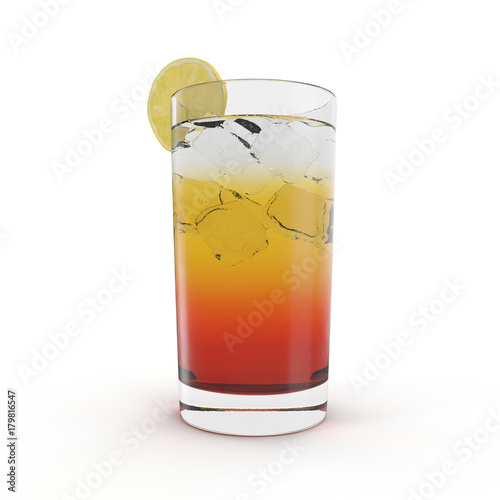 Glass Of Cold ice lemon tea Drink on white. 3D illustration