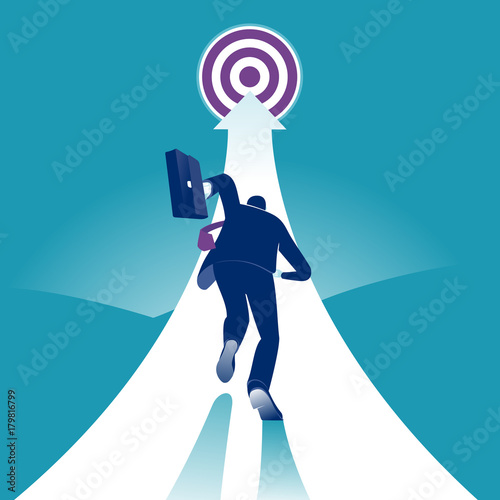 Reach the target. Businessman running to the target. Concept business vector illustration 
